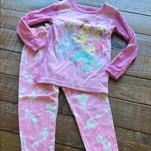 Disney Pink Princess Pajama Set with Mermaid & Castle Art